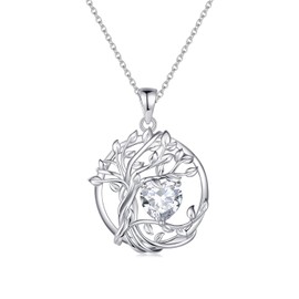 AGVANA Women's Birthstone Necklace, 12 Months, Power Stone, Tree of Life Motif, Platinum Plated, Silver, 925 Silver, Amulet, Jewelry, Accessories, Birthday, Mother's Day, Gift Wrapping Supplies