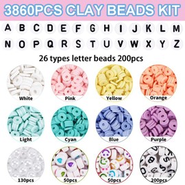 Adnsxzyj Bracelet Making Kit - 3860 Pcs Clay Beads for Friendship Bracelet Kit - DIY Jewelry Making Set with 26 Types Letter Beads,for Anklets,Bracelets, Necklaces，Earrings