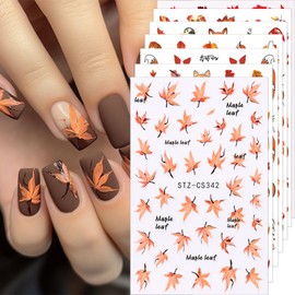 Fall Nail Stickers Maple Leaf Fox Nail Decals 7PCS 3D Self-Adhesive Autumn Sticker for Nails Pumpkins Animal Leaves Design Nail Art Supplies Autumn Nail Art Stickers for Women DIY Nail Decorations