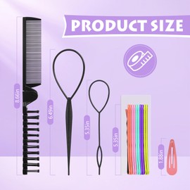 CZZXI 1000pcs Black Hair Elastics, Ponytail Brush, Bobby Pins, 10 Colors Hair Clips, Hair Threader Ponytail Accessories for Girls, Toddlers, Kids.