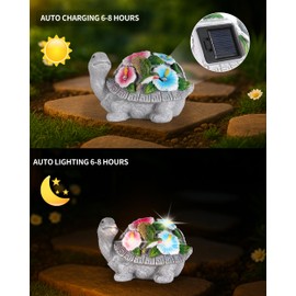 GoGnome Solar Turtle Figurine Lights with Hummingbird Flower 5.5-inch – Garden Statue for Outdoor Yard Decorations, Lawn Ornaments, Balcony Decor – Ideal Gift for All Occasions (Turtle)