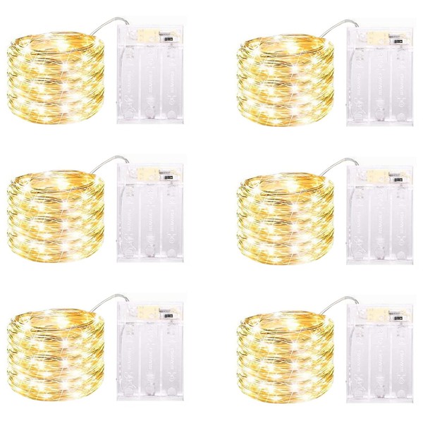 6 Pack LED Fairy Lights Battery Operated with Timer, 13FT