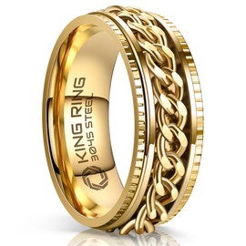 King Ring 8mm Super Premium Stainless Steel Fidget Gold Ring – Stainless Steel Spinner Rings for Men & Women K06 Men Rings – Gold 12