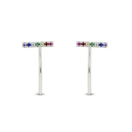 Rainbow Cubic Zirconia Tiny Dainty Colorful (Daisy flower, Moon, Cuff, Safety pin, Bar, Starburst) Stud Earrings For Womens Daughter Valentine's Day, White Gold Gemstone, Cubic Zirconia