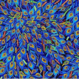 Timeless Treasure Guilded Plume Royal Peacock Feathers Cotton Fabric By The Yard