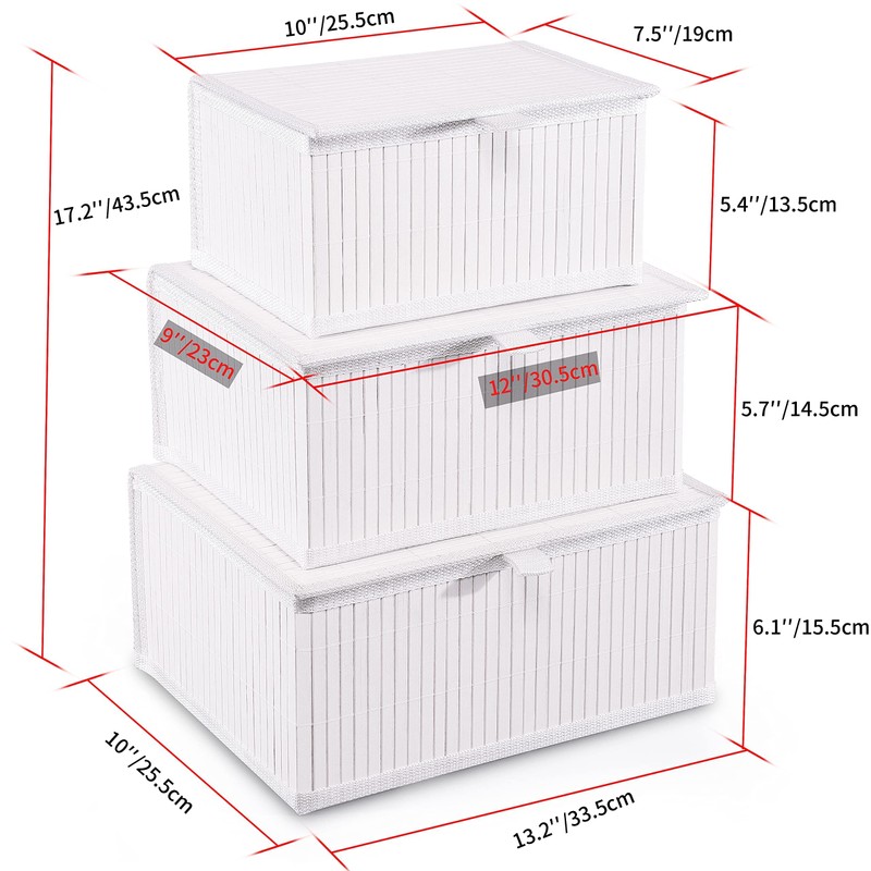 Honygebia Bamboo Decorative Storage Boxes - Set of 3 Woven