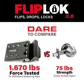 FlipLok High Security Door Lock is 10X Stronger Than a Deadbolt. Instantly Turns Any Room into a Safe Room with Ft. Knox Level Security for Complete Piece of Mind at Home, School, or Office (Black)