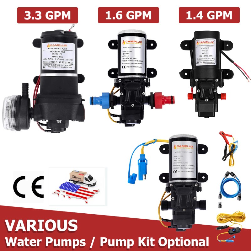 CAMPLUX 12V DC Water Pump 1.6/3.3GPM Diaphragm Self-Priming for Kitchen