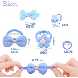 MEISO Toddler Hair Accessories, 156 Pcs Baby Hair Tie Elastic Scrunchies, Seamless Ponytail Holders, Bowknot Hair Clips, Cute Flower Mini Hair Clips, Hair Bow Ties, Girl Ties Rubber Bands