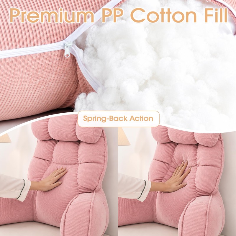 Pink Reading Pillow for Bed with Arms, 28" Tall Corduroy