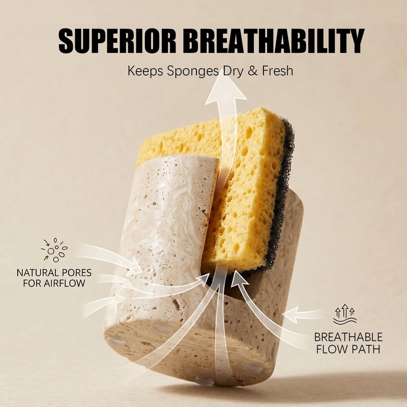 NADSENY Natural Travertine Sponge Holder for Kitchen Sink - Luxury