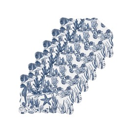 C&F Home Reef Shores Quilted Placemats Set of 6 Placemats Machine Washable Scallop Edge Rectangle Blue & White Seaside Pattern Coastal Nautical Cotton Reversible 13" x 19" Blue