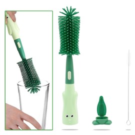 Cepillo de Limpieza para Botellas, Set de Cepillos para Botellas, Kit de Cepillos para Botellas con 3 Formas de Cepillos, Limpiador de Botellas y Cepillo para Tetinas y Cepillo de Pajita (Verde)