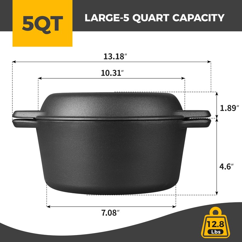EDGING CASTING Pre-Seasoned Cast Iron Dutch Oven Pot with Skillet