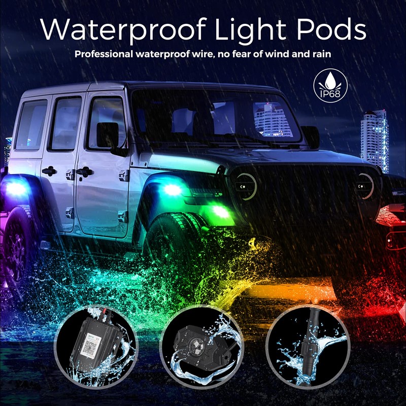 icicar 10 Pods Aluminum LED Rock Lights, APP Control Dual