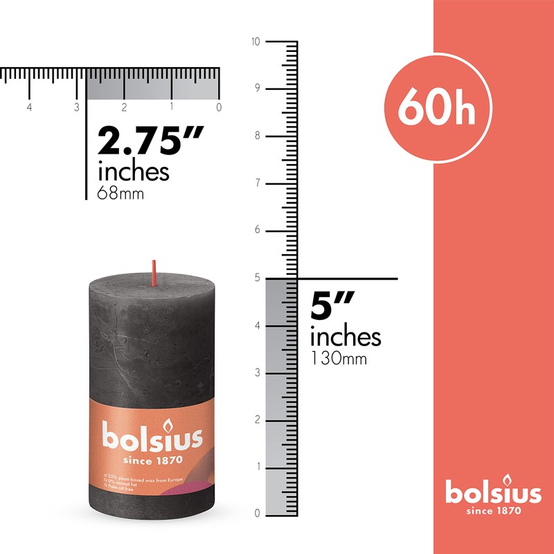 BOLSIUS 4 Pack Black (Stormy Gray) Rustic Pillar Candles -