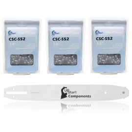 UpStart Components 3Pk 14"Single Rivet Guide & 14"Semi Chisel Saw Chain for Blue Max 7953 Electric