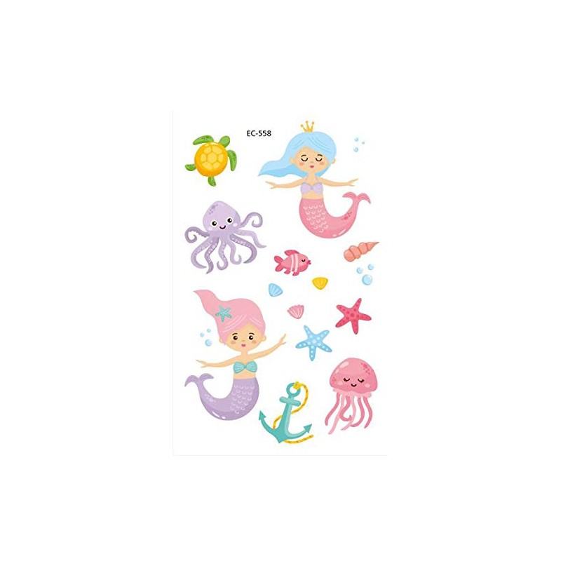 PowerTRC Temporary Tattoos Mermaid Cartoon For Kids, 12 Sheets Set,