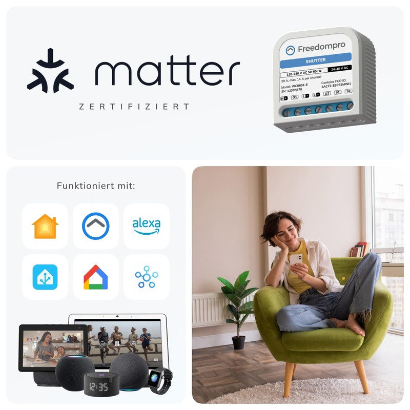 Freedompro Rollladenmodul Mini WC0601-E, Kompakter WiFi Smart Schalter, Hausautomatisierung, Kompatibel