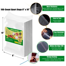 Vacuum Sealer Bags 100 Quart 8x10 Inch Food Saver Bag Seal a Meal Commercial Grade BPA Free Great for Vac Storage or Sous Vide, Heavy-Duty