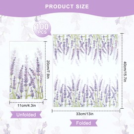 100 Pcs Lavender Floral Paper Napkins, 13"x15.7" Disposable Hand Towels for Bathroom, 2-Ply Decorative Lavender Paper Napkins, Guest Towels Disposable Bathroom for Wedding Birthday Tea Party Buffet