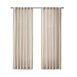 Madison Park Faux Linen Curtain Window, Thermal Insulated Fleece Lining, Living Room Decor Light Blocking Drape for Bedroom, 1-Single Panel Pack Fits 1.25" Rod, Beals, 50x84 Rod Pocket Top, Natural