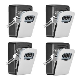 Key Lock Box Wall Mounted, Fayleeko 4 Digit Combination Lockbox for Outside, House Keys - 5 Keys Capacity, Key Safe Security Storage Lock Box for Indoor, Outdoor, Garage, Garden, Store (Grey, 4Pack)