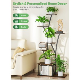 Quikraen Plant Stand Indoor with Grow Lights - 7 Tiered Plant Shelf 60" Tall Corner Plant Stands Multiple Metal Flower Display Shelves Tree-Shaped Plant Rack Home Decor for Living Room Patio Black