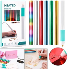 Hot Foil Roll & Hot Heated Foil Pens Set, Foil Quill Tool Freestyle Starter Kit, Includes 1 USB Heat Foil Pen and 6 PCS 5.9inch x 4.26feet Glimmer Foil Rolls for Card Making Craft Stamping Projects