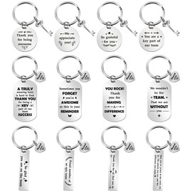 Kathfly 12 Pcs Office Appreciation Gifts Motivational Coworker Thank You Keychains for Employees Coworkers Social Worker (Silver)
