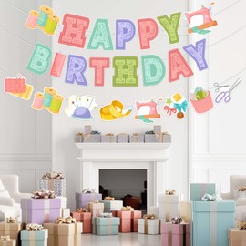 SHADOAMP Sewing Banner Garland, Sewing Happy Birthday Banner Sewing Tool Tailor Garland DIY Required Craft for Sewing Lover Women Girl Mother, Sewing Themed Birthday Quilting Party Decorations