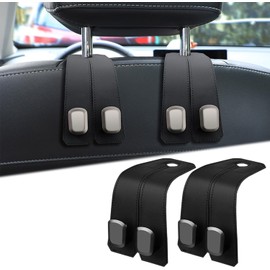 Headrest Hooks, Car Seat Hooks, Rubber Fabric, Load Capacity 22.0 lbs (10 kg), Storage Hooks, Set of 2 (Black)