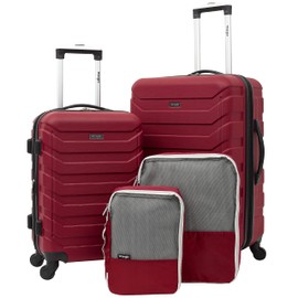Wrangler 4 Piece Luggage and Packing Cubes Set,Expandable, Red