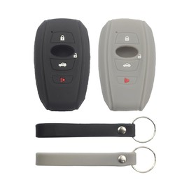vicover 2Pcs Silicone 4 Buttons Smart Key Fob Case Cover with Keychain Compatible with Subaru Ascent Legacy Outback Forester Impreza Crosstrek brz sti wrx 2023 2024 Black Gray