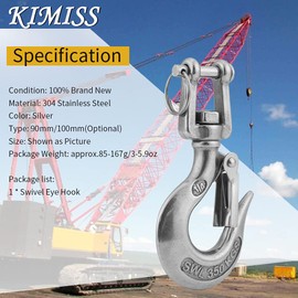 KIMISS 304 Stainless Steel Swivel Eye Clevis Lifting Chain Snap Hook Working Load Limit(110mm)//clevis hook