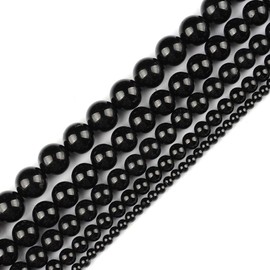 Genuine Natural Real Smooth Round Black Tourmaline Gemstone Beads Loose Beads for Jewelry Making Approxi 15.5" (Black Tourmaline, 4MM)