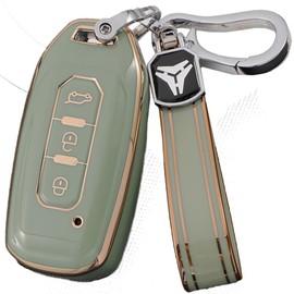 SANRILY Funda Suave para Llave de Ford Territory 2023 2022 2021 de Titanio EV sin Llave con 3 Botones y Llavero de TPU, Color Verde