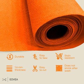 EOVEA | Acrylic Felt Fabric by The Yard | 72" Inch Wide -1.6mm Thick Felt Fabric | Non-Stiff Soft Felt Sheets | Felt Material for DIY,Craft, Sewing,Patchwork, Cushion, Padding(Orange, 2 Yard)