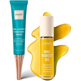 Onsen Secret Nail Reboot Duo - Treatment for Damaged Nails - Natural Nail Care & Cuticle Repair - Visible Results For Perfect Nails, Cuticle Conditioner Cream 15ml & Nail Reboot Oil 10ml