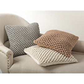 SARO LIFESTYLE 1590 Sheridan Collection Cotton Knitted Design Down Filled Throw Pillow, Mocha, 20" Square