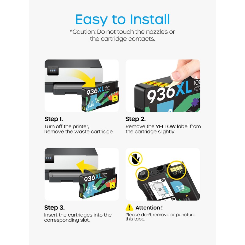 936XL 936 Ink Cartridges Combo Pack (4-Pack) Replacement for HP