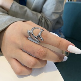 NORLSO Openwork Chunky Rings Gold Hollow Out Ring Minimalist Statement Finger Rings Opening Adjustable Open Ring for Women Men