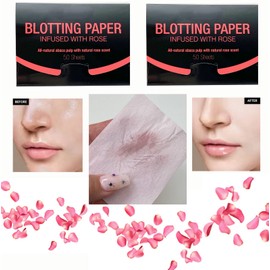 2 Pks ROSE INFUSED Natural Abaca Blotting Paper - 100 Oil Blotting Sheets - Makeup Friendly UNISEX All Skin Types Oily Skin Shine Blotter Photography Zoom Meetings Travel Gym School - MADE IN TAIWAN