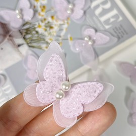 15pcs Pearl Organza Butterfly Embroidered Lace Trim,Double Layers Butterfly Wedding Appliques Sewing Lace for DIY Craft Wedding Bride Hair Dress Hat Accessories (Purple)