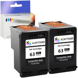KCMYTONER 63XL Black Ink Cartridges Replacement for HP Ink 63 XL Officejet 3830 4650 4655 4520 5258 5255 5200 Envy 4510 4517 4520 DeskJet 1110 3630 2130 2133 Printer, 2 Pack Black