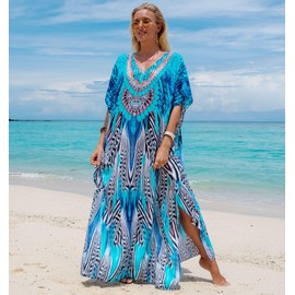 ELSCIRW Plus Size Kaftan Dress for Women Caftan Bathing Swim Cover Up Boho Beach Dress Lightweight Loungewear