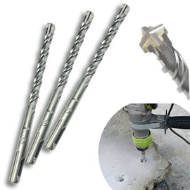 Oiwells Concrete Drill Sds Plus Shank Hammer Drill Bit Blade Diameter 0.2 - 0.7 inches (4 - 18 mm), Set of 3 (0.4 x 6.3 inches (10.5 x 160 mm)
