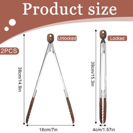 Wooden Tongs for Cooking, 2 Pcs 15 Inch Stainless Steel Locking Walnut Toaster Serving Tongs with Hanging Hole Kitchen Utensils Set for Flipping Burgers Grilling Salad