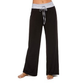 LOCUBE Women's Pajama Pants Comfy Loose High Waisted Lounge Pants Drawstring Wide Leg Yoga Pants (Black 2, X-Large)