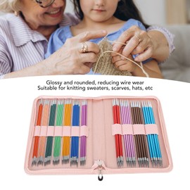 55Pcs Aluminium Oxide Double Pointed Needles, User Friendly Bright Colors Easy to Distinguish Straight Knitting Needle Set Storage Bag Included for Sweater Hat